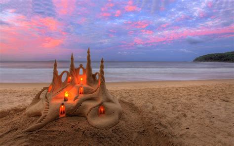 Sandcastle at Sunset; move in ready ... | Sand castle, Beach wallpaper, Sand art