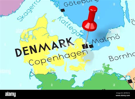 Denmark, Copenhagen - capital city, pinned on political map Stock Photo ...