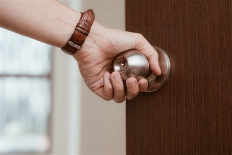 Male Hand Open Door Knob or Opening the Door Stock Photo - Image of ...