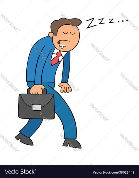 Cartoon businessman going to work and sleeping Vector Image