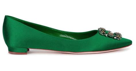 Manolo Blahnik Hangisi 10 Emerald Green Satin Flats - Lyst