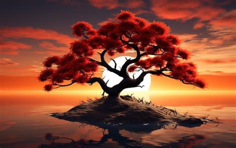 Premium Photo | 3D Maple Tree Silhouette at Sunset