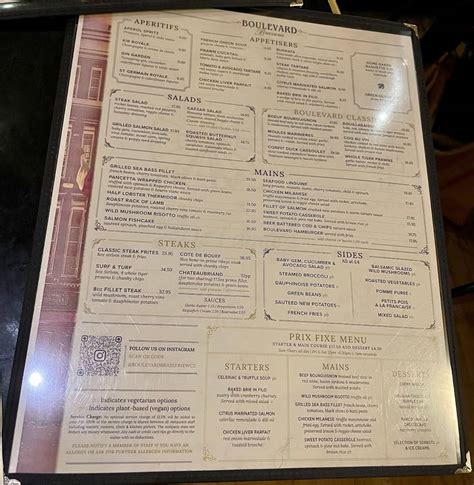 Menu at Boulevard Brasserie pub & bar, London