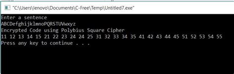 All C Programs: Program 215:Encryption using Polybius Cipher in C