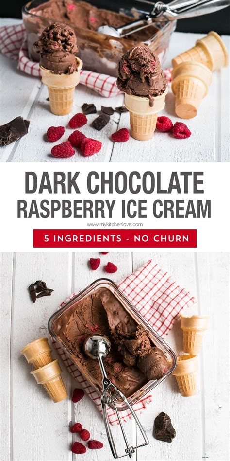 Dark Chocolate Raspberry No Churn Ice Cream - My Kitchen Love