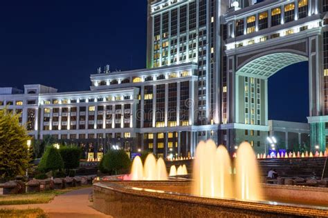 Nur-Sultan, Kazakhstan, August 2019, Fountains with Lighting on the ...