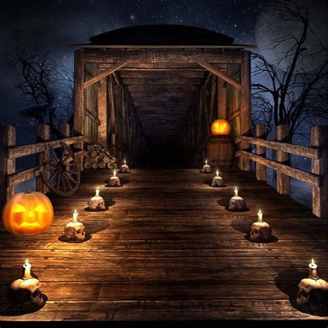 2019 Vintage Wooden Bridge Halloween Photography Backdrops Skulls ...