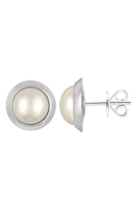 Majorica Sterling Silver Imitation Mabe Pearl Stud Earrings In White ...