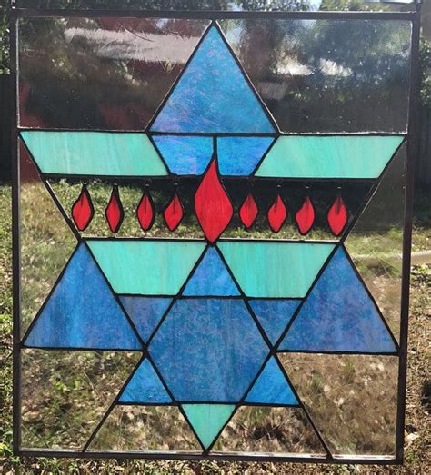 Stained Glass Hanging Menorah | Glass crafts, Stained glass, Menorah