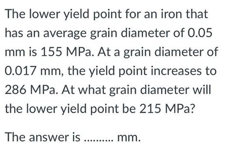 Solved The lower yield point for an iron that has an average | Chegg.com