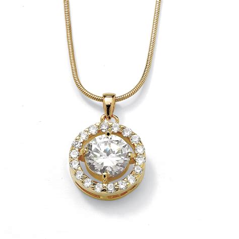 3.24 TCW Round Cubic Zirconia Pendant Necklace in Yellow Gold Tone at ...