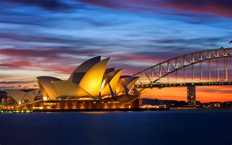 Australien, Sydney Opera House, abend brücke lights 1920x1200 HD Hintergrundbilder, HD, Bild