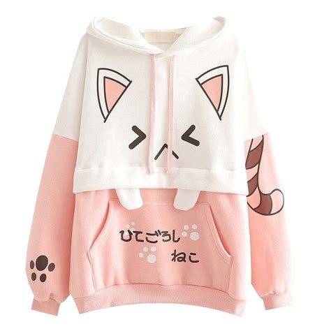 Super Kawaii Cat Hoodie Japanese Kpop Harajuku Clothes Anime Style ...