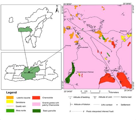 Location and large scale geological map of the Umsung area, West Khasi ...