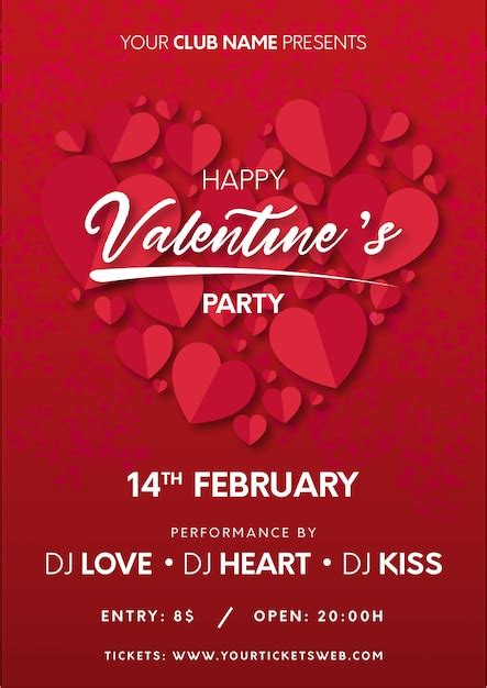 Free Vector | Valentine's party poster with hearts ready to print