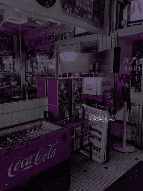 the interior of a soda shop with purple and black color filter applied to make it look like an ...