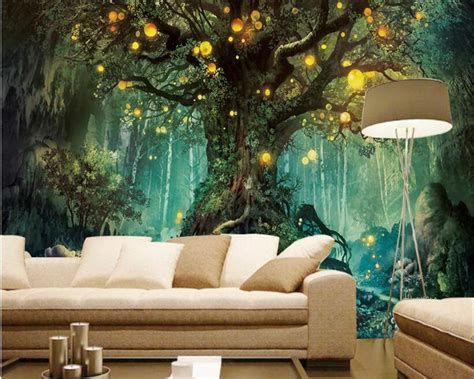 Buy TIANXINBZ Aestheticism Fashion interior wallpaper Fantasy Forest Wishing Tree living room TV ...