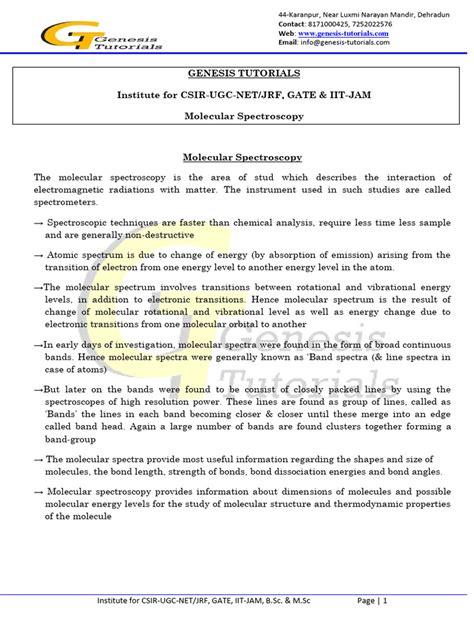 Molecular Spectroscopy Part 1 | PDF | Spectroscopy | Energy Level