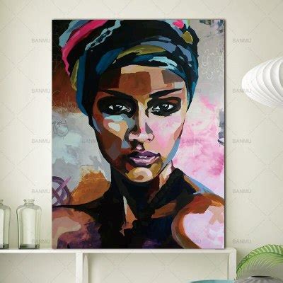 Colorful Africa Curly Hair Women Abstract Girl Canvas Painting Posters and Prints Wall Art ...