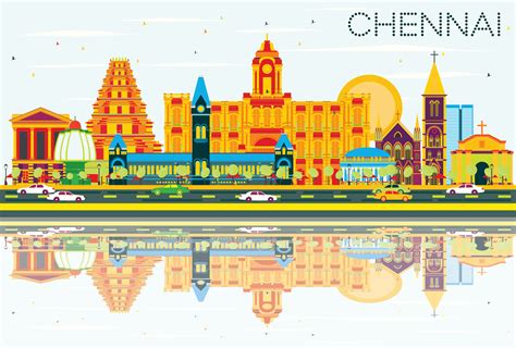 Chennai Skyline with Color Landmarks, Blue Sky and Reflections. 7804459 ...