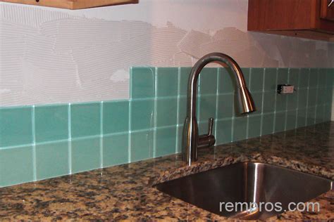 Glass tile backsplash installation