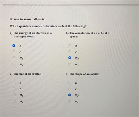 Solved Be sure to answer all parts. Which quantum number | Chegg.com