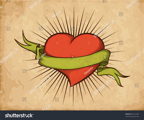 Heart Ribbon Tattoo Style On Old Stock Vector (Royalty Free) 94531387 | Shutterstock