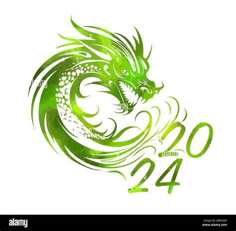 Symbol of Happy Chinese New Year 2024 green Dragon. Symbol of 2024. Wooden green dragon. Vector ...