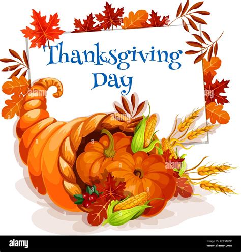 Thanksgiving Day cornucopia greeting card. Vector design template for thanksgiving invitation ...