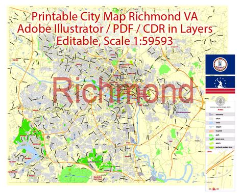 Richmond Map Vector Virginia, Printable exact detailed City Plan, Scale ...