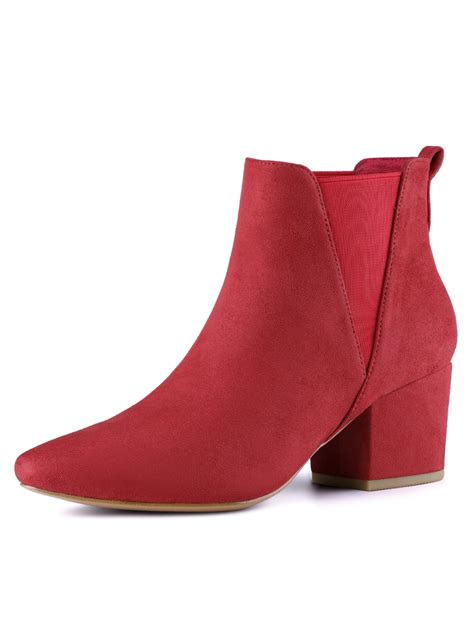 Unique Bargains - Women's Pointed Toe Chunky Heel Chelsea Ankle Boots Red (Size 8) - Walmart.com