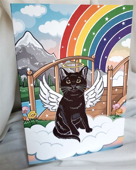 Rainbow Bridge Black Cat Greeting Card | Etsy