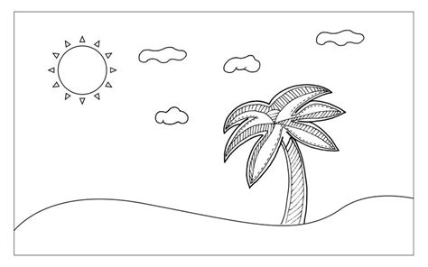 Beach line art for painting and imagine. Nutural and Sketch art concept. Outline theme. Vector ...