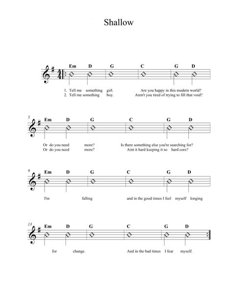 Shallow (arr. Isaac Gish) Sheet Music | Lady Gaga | Guitar Chords/Lyrics