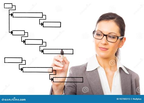 Businesswoman Drawing a Gantt Chart Stock Image - Image of white, plan: 93700315