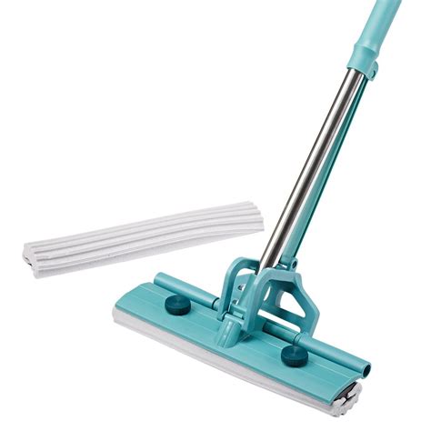 Finether PVA Sponge Mop Single-Roller Stainless Steel Absorbent Floor Mop Wet Mop with Two ...