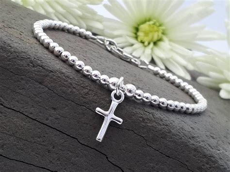 Sterling silver cross bracelet for women or girls with | Etsy