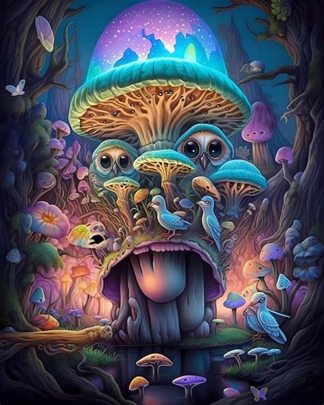 Premium AI Image | A painting of a mushroom with a face and a big mouth