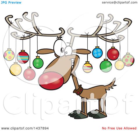 Clipart of a Cartoon Christmas Reindeer with Ornaments on His Antlers - Royalty Free Vector ...