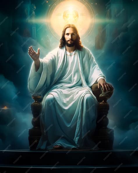 A painting of jesus sitting on a throne with the sun shining on him | Premium AI-generated image