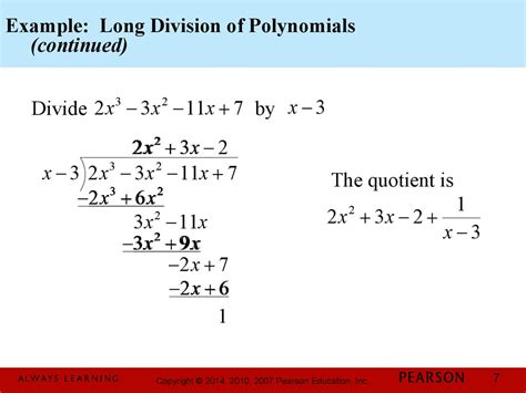 Chapter 1. Polynomial and Rational Functions. 3.3. Dividing Polynomials; Remainder and Factor ...