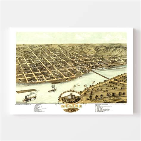 Vintage Map of Moline, Illinois 1869 by Ted's Vintage Art