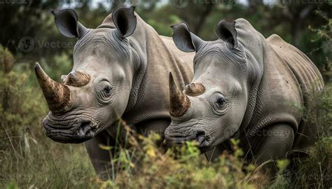 Large herbivorous mammals graze on the plain in Africa wilderness generated by AI 25123962 Stock ...