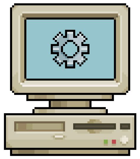 Pixel art old computer with gear icon vector icon for 8bit game on white background 12889617 ...