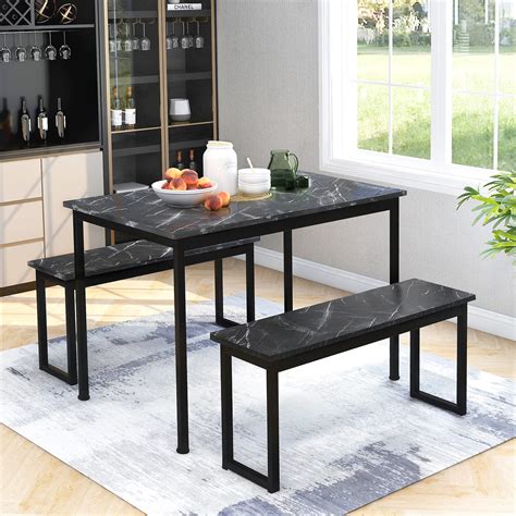 Buy IANIYA Dining Table and 2 Bench Set, Garden Bench Dining Room Furniture Set 4-Person Space ...