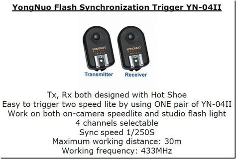 Essential Studio Equipment : YongNuo Flash Synchronization Trigger YN-04II