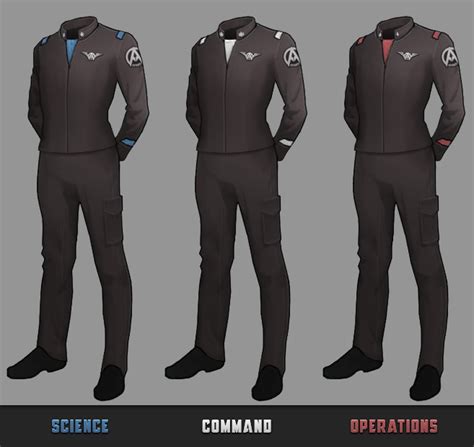 Uniforms with jackets and pants. Older black variant Space Uniform, Sci ...