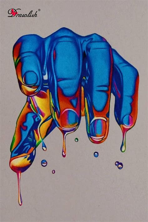 Colorful melting hand painting with coloring pencils | Neon Artwork ...