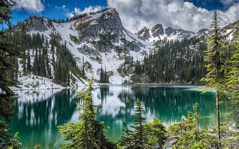 nature, Landscape, Canada, Lake, Forest, Mountain, Snowy Peak, Clouds ...