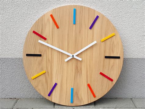 Large Wall clock - OAK 19 in ( 49cm) - Wood clock - Colorfull Wall Clock - Modern Wall Clock ...